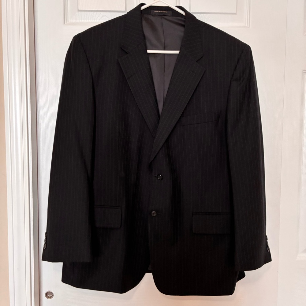 Henry Grethel Blazer Jacket Sport Coat Size 44S Black Pinstripe Wool Blend